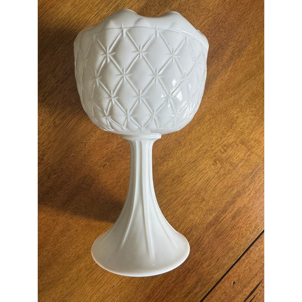 Vintage Hazel Atlas Starburst Milk Glass Compote Vase Planter 9" MCM - Picture 3 of 9
